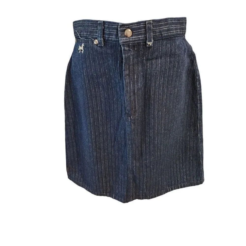Vintage 80s Pizzazz Blue Demin Jean Light Striped Pencil Skirt S